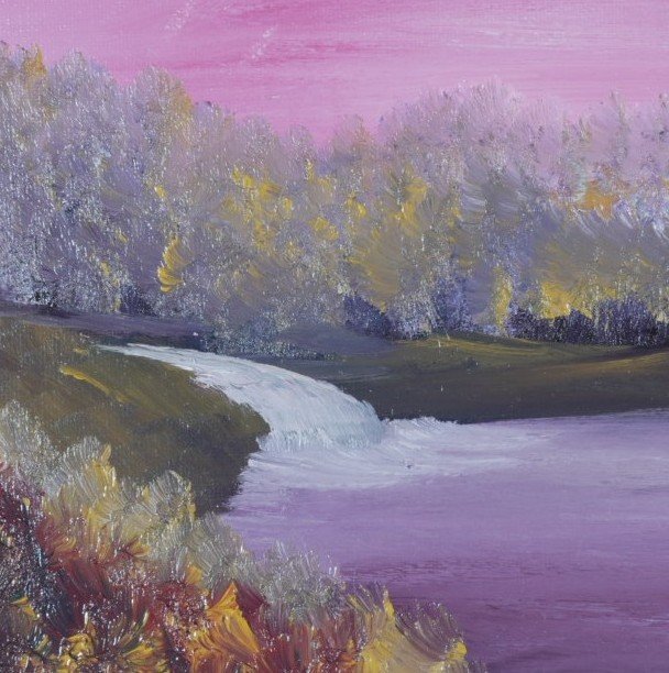 Rose Sky Over the Falls in a black wood frame