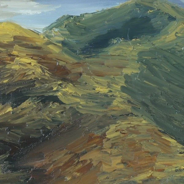Close-up of palette knife strokes on the sunlit and shadowed ridges in Along the Crawford Path