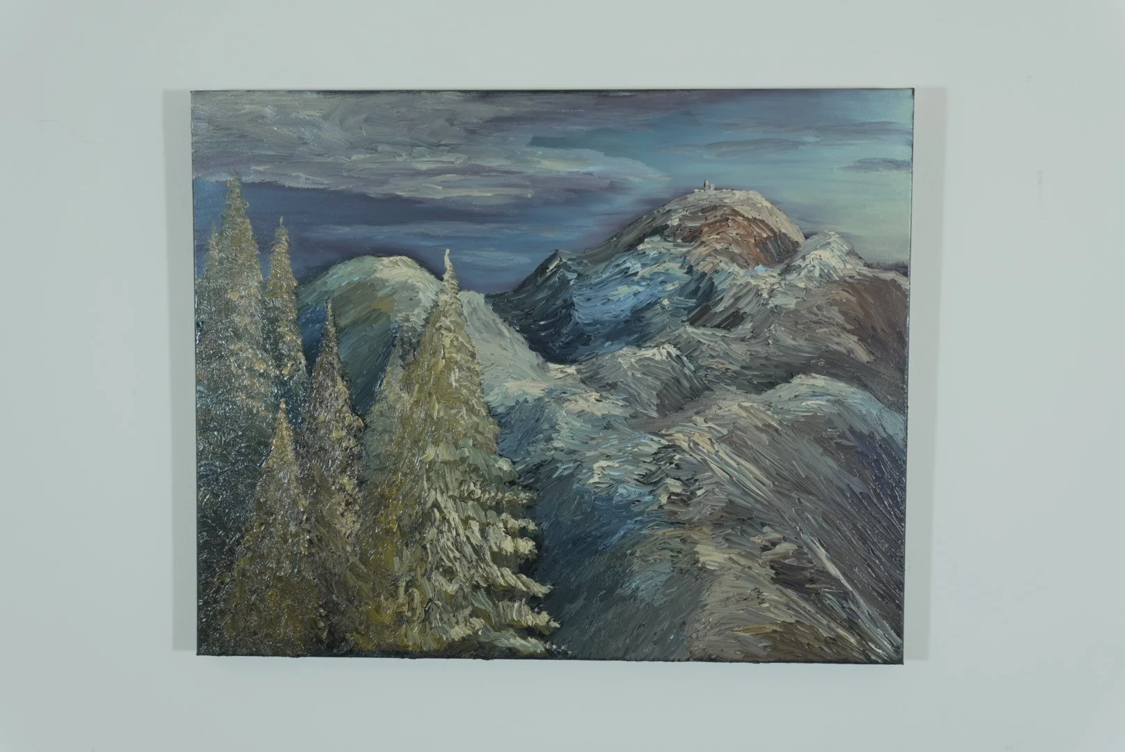 Winter Light on the Crown of the Presidentials hanging on a wall, 30x24 canvas