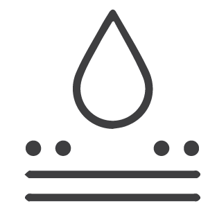 Water droplet icon above horizontal lines representing water flow or filtration.