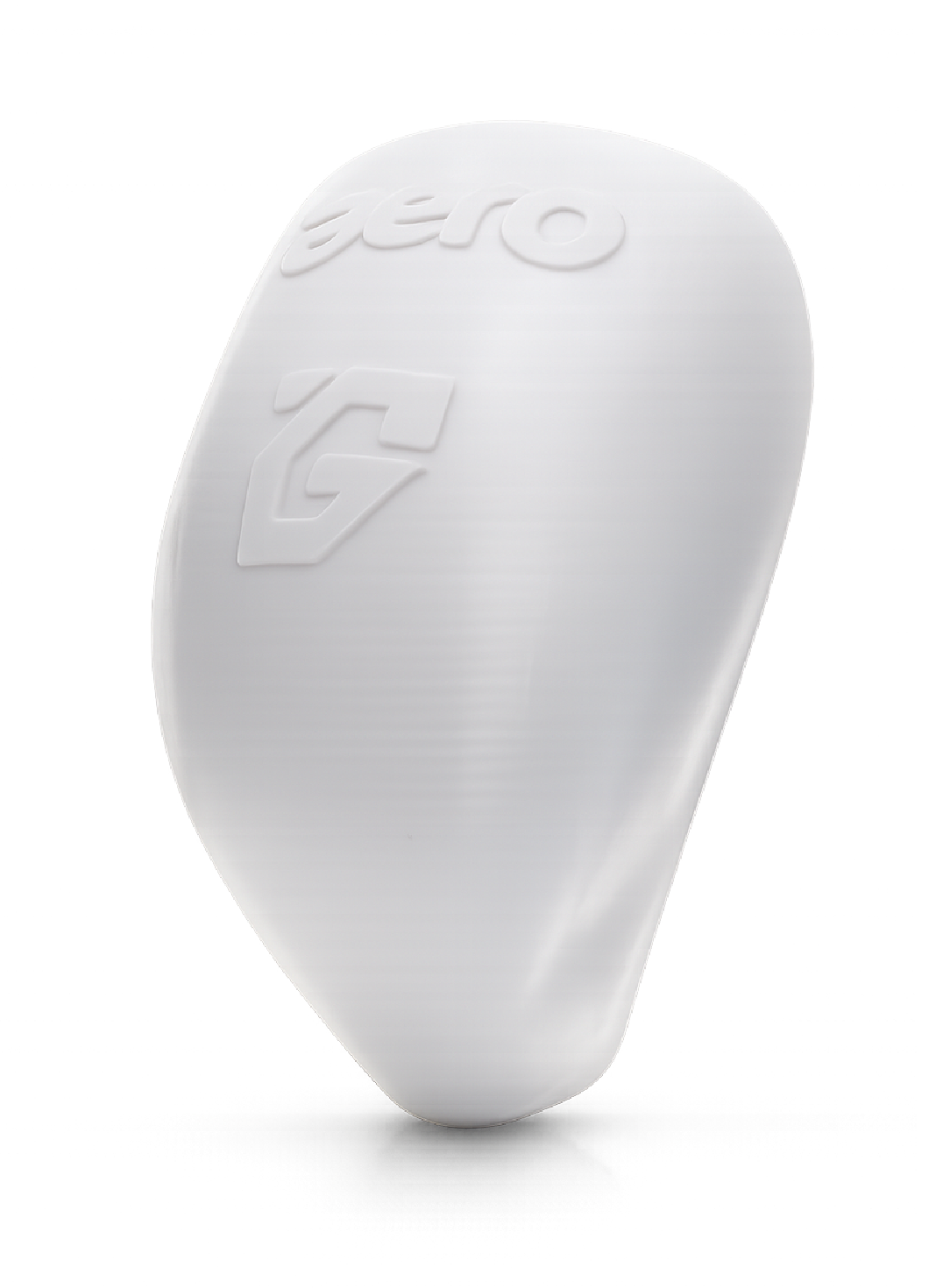 White tennis grip with embossed logos and textured surface.