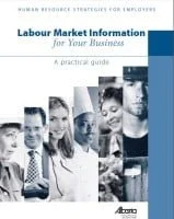 Cover of a book titled 'Labour Market Information for Your Business,' featuring a collage of black-and-white images of diverse professionals.
