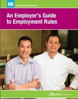 Book cover titled 'An Employer's Guide to Employment Rules' with two men, one smiling and the other looking serious, in a professional setting.