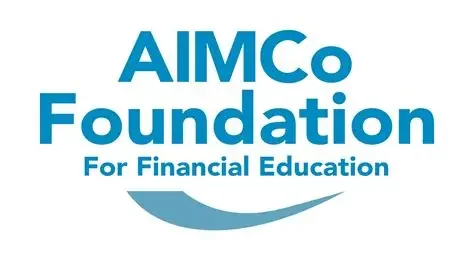 AIMCo Foundation for Financial Education logo in blue with a curved line underneath.