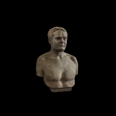 3D digitization of a marble bust using a LiDAR sensor. D. João VI Museum, UFRJ, 2025. Author: Isadora Santório.