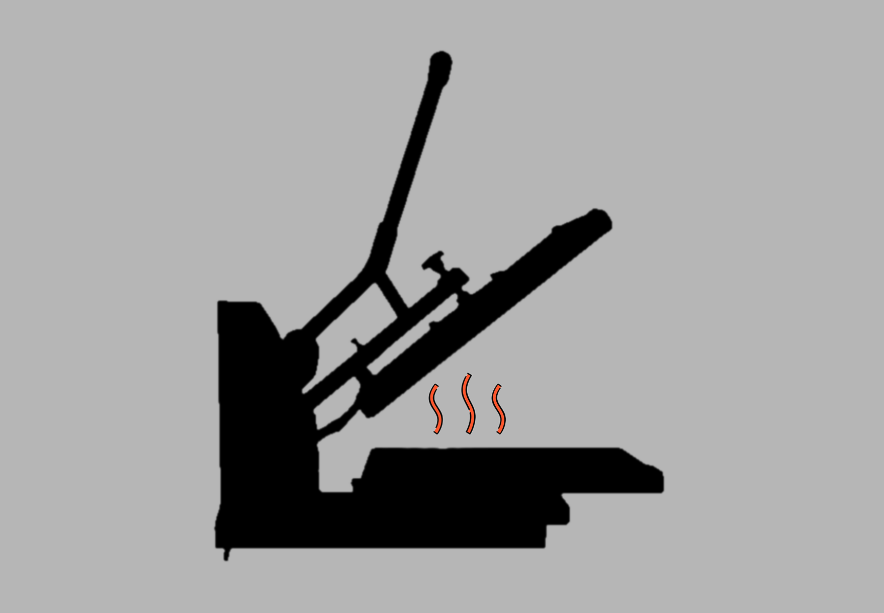 Silhouette of a kitchen stove with an air fryer on top, emitting steam.