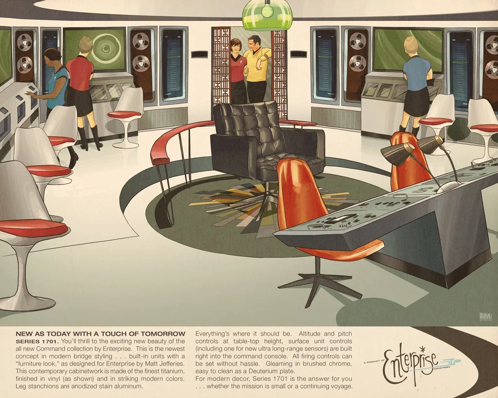 The Bridge is redesigned in the style of a Mid-Century Modern furniture magazine ad.
