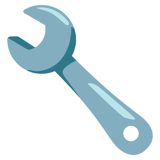 A cartoon illustration of a gray wrench with an open-ended adjustable jaw.