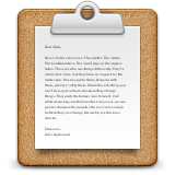 A handwritten letter on a clipboard with a cork board background.