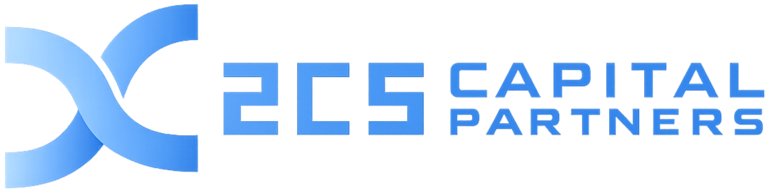 Logo of ICS Capital Partners with stylized blue infinity symbol and company name in bold blue font