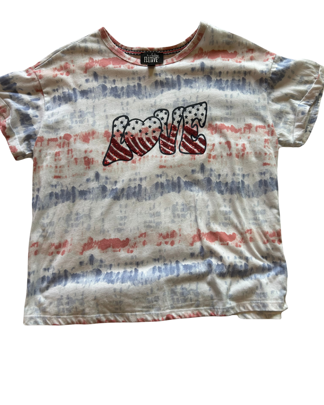 Patriotic Tie-Dye 'LOVE' T-Shirt Size L