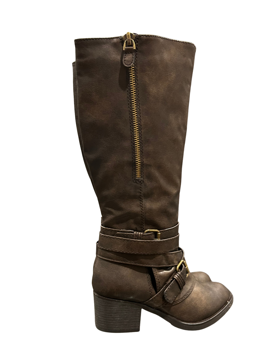 Chic Brown Knee-High Boots with Buckle Accents  Size - 6