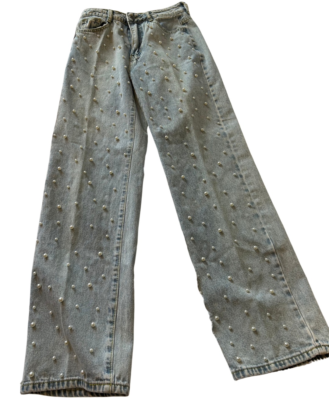 Pearl Embellished Denim Jeans - XS