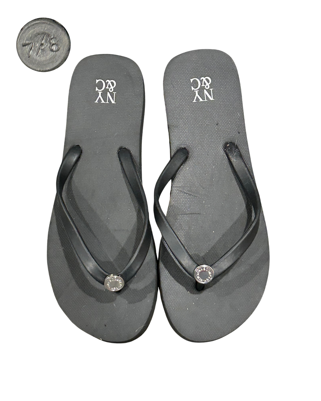 Chic Black Flip-Flops with Metallic Accents  Size - 7/8