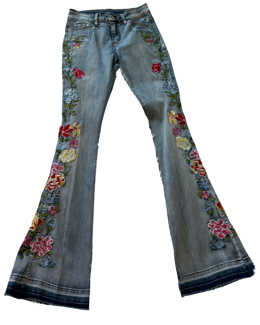 XS Floral Embroidered Flare Jeans