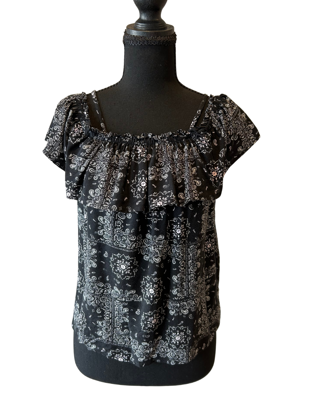Chic Black Bandana Print Top Size 16