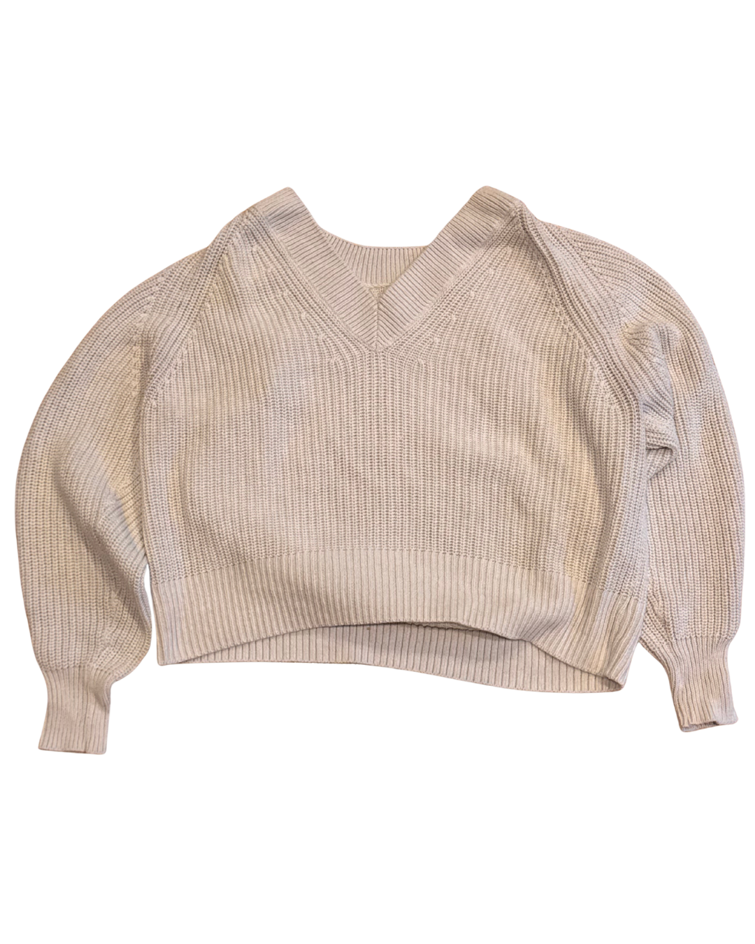 Beige V-Neck Cotton Sweater Size - XL