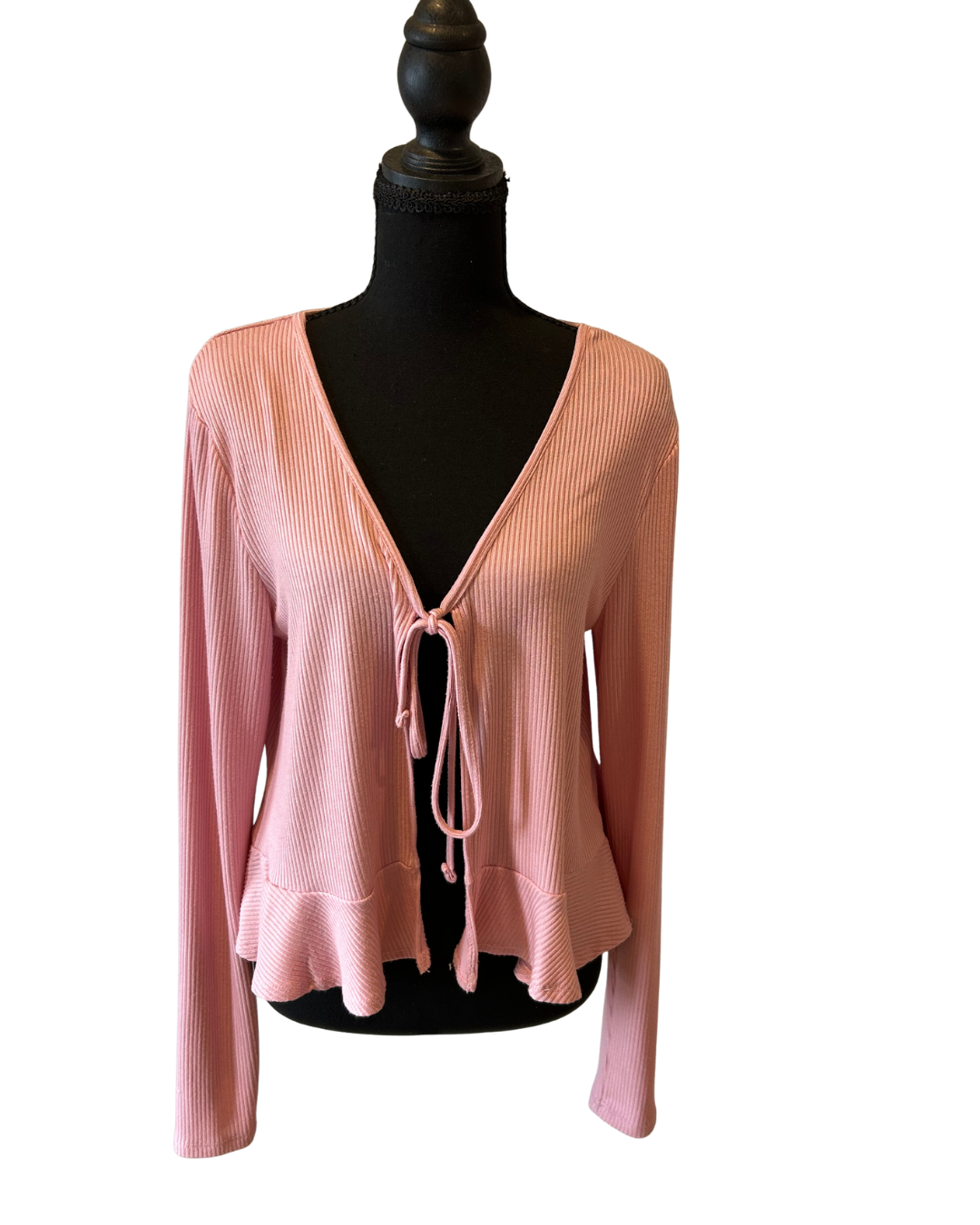Elegant Pink Tie-Front Cardigan Size L
