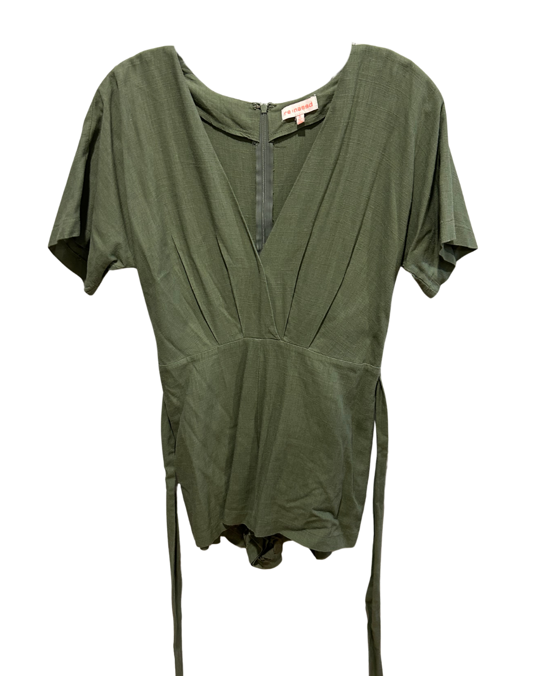 Olive Green V-Neck Jumpsuit - Size Small