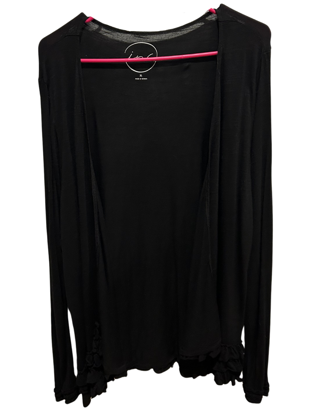 XL Ruffle Hem Open-Front Cardigan