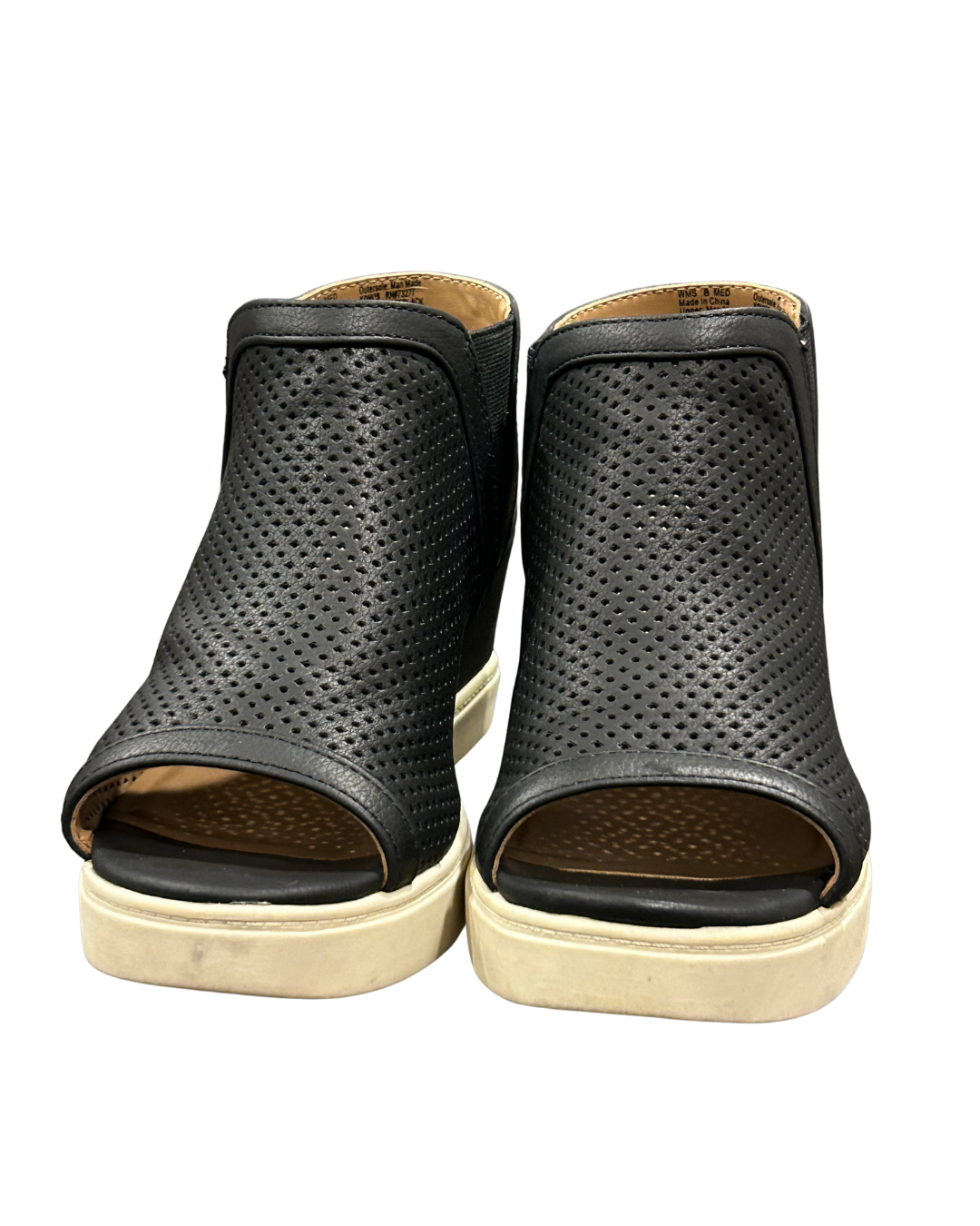 Chic Leather Peep-Toe Platform Slip-Ons Size - 8