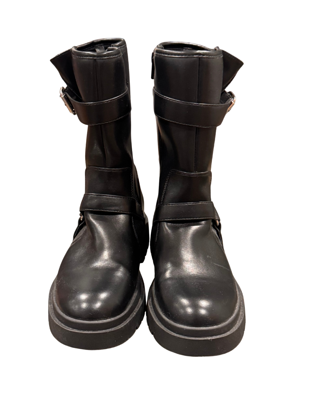 Classic Black Leather Buckle Boots  Size -  6