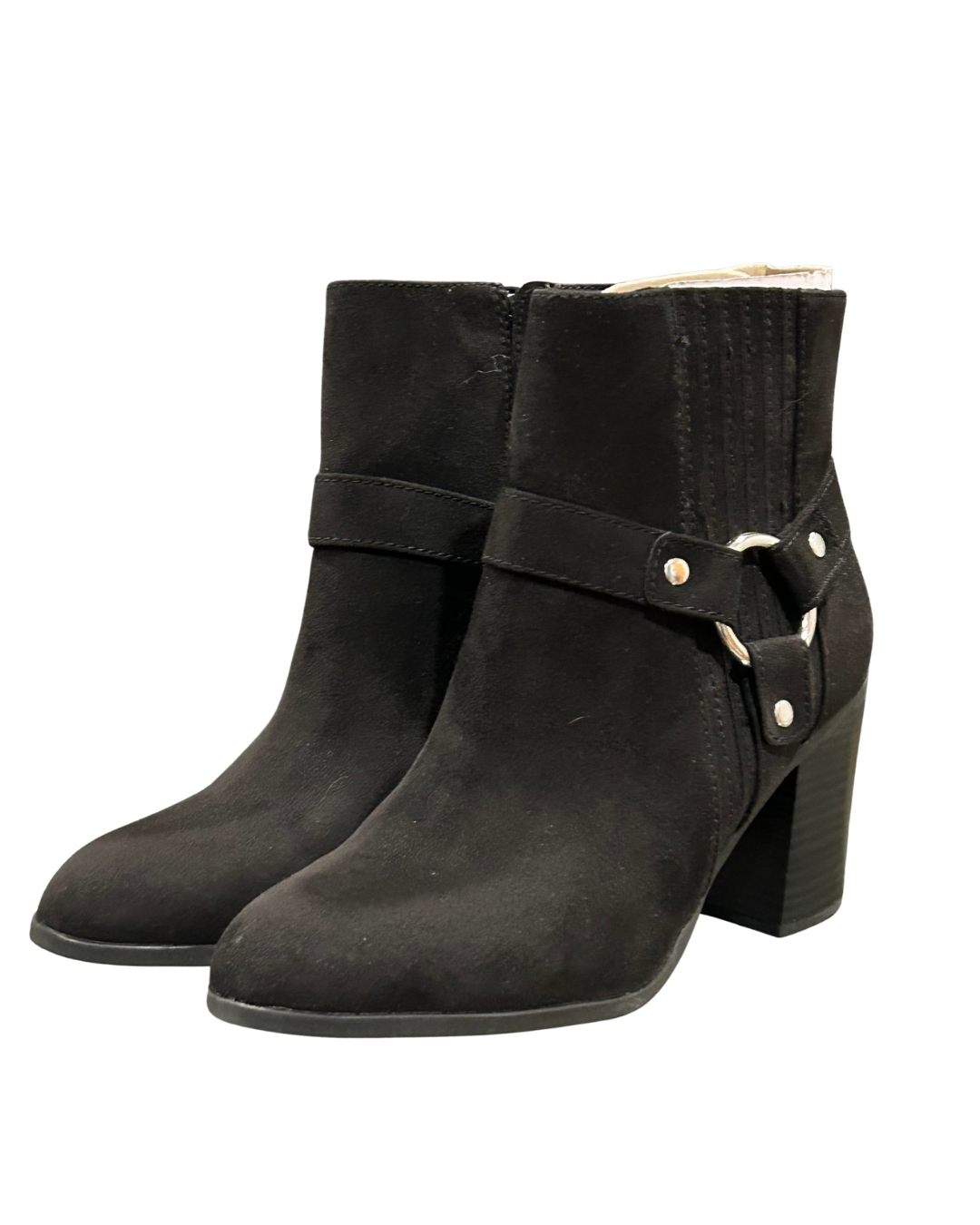 Black Faux Suede Ankle Boots with Strap Detail  Size - 8