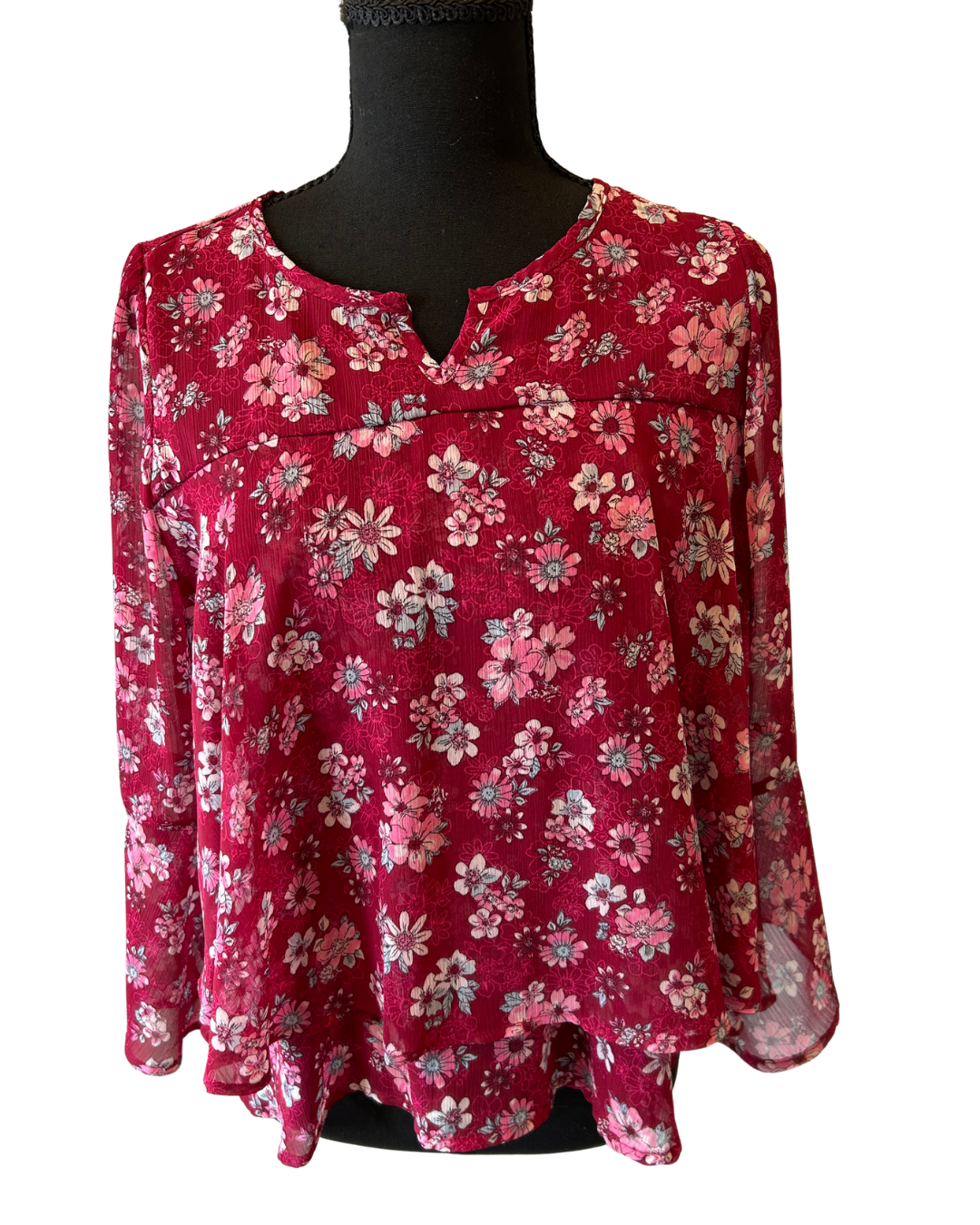 Elegant Red Floral Blouse Size 16