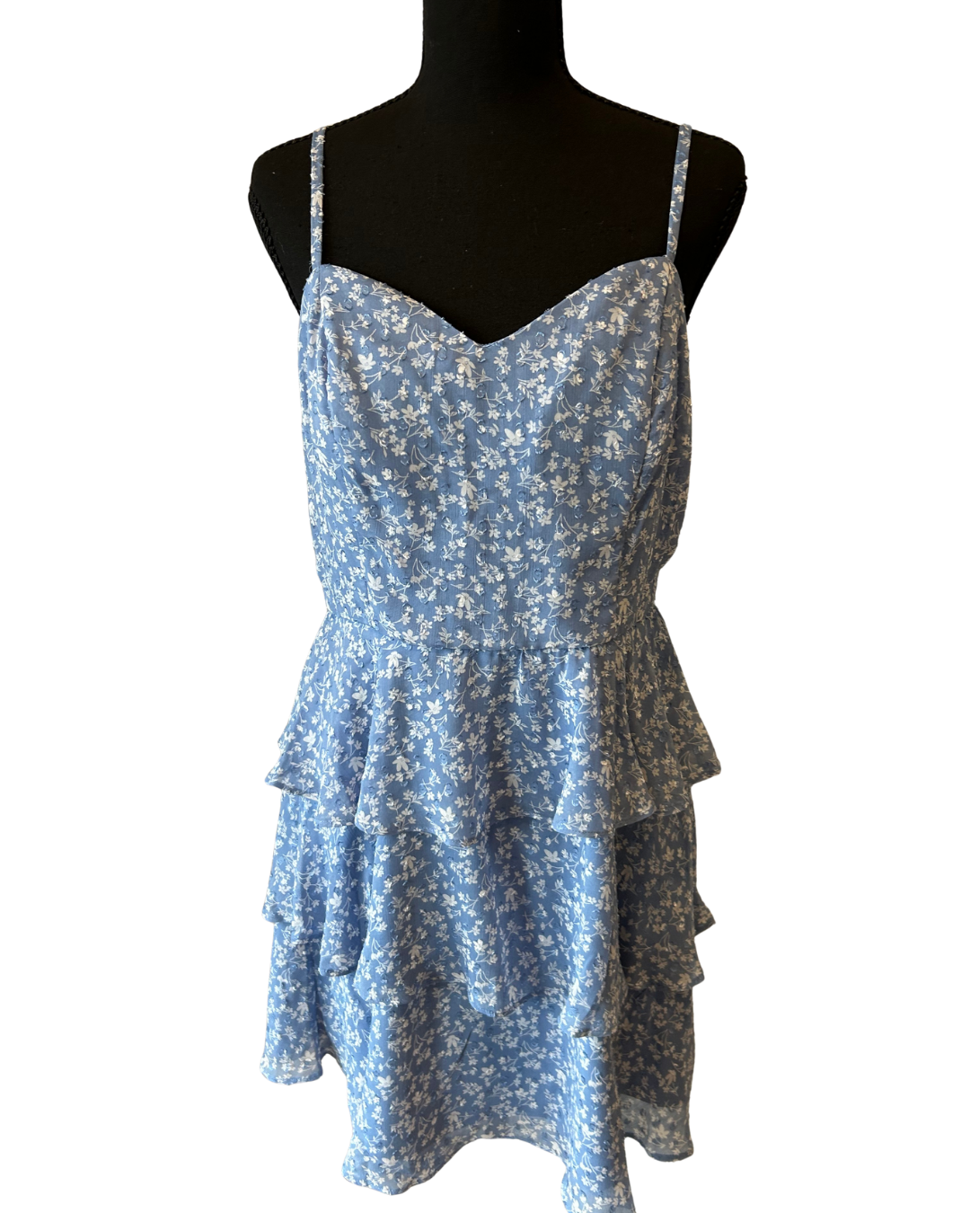 Blue Floral Tiered Mini Dress Size XL