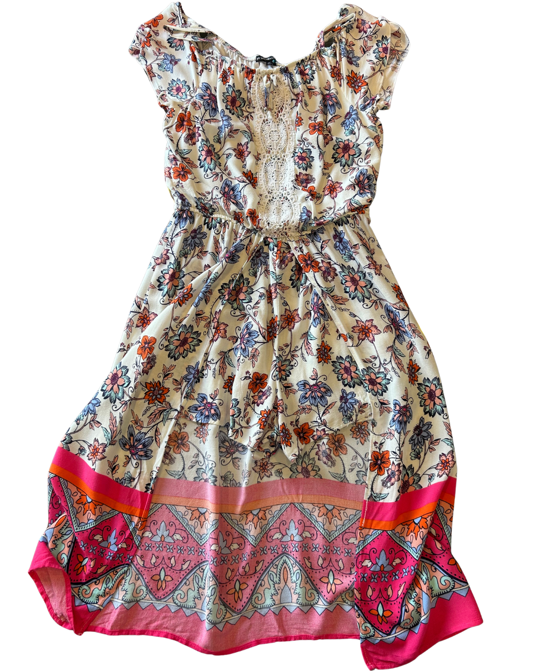 Floral Elegance Lace-Trimmed Dress
