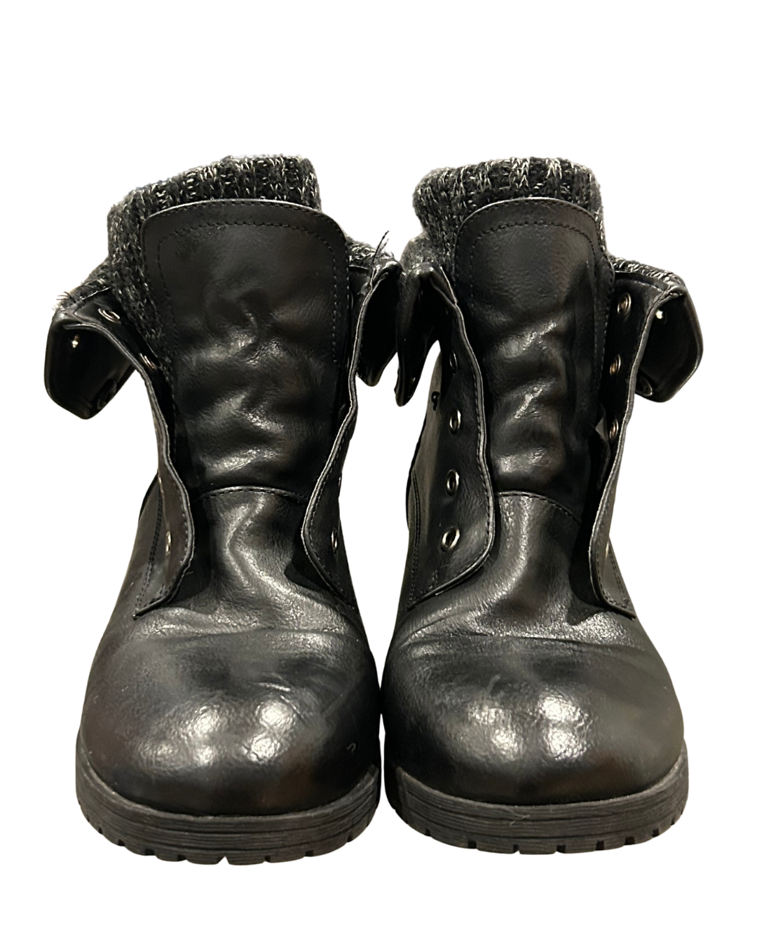 Black Leather Knit-Cuff Ankle Boots  Size - 8.5
