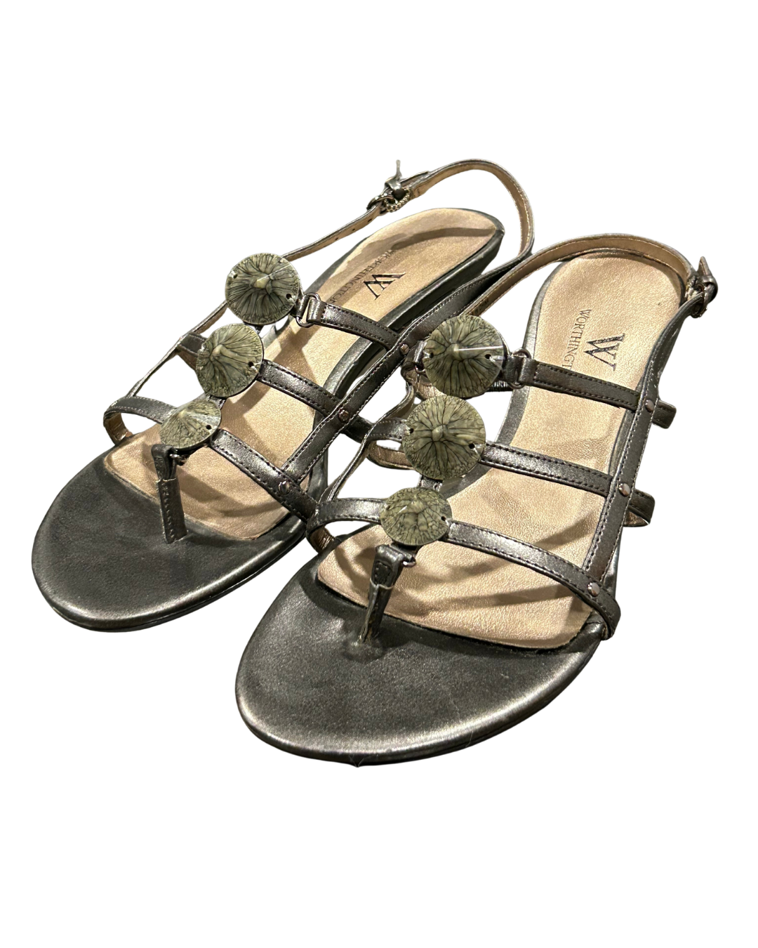Metallic Flower Embellished Sandals Size - 6.5