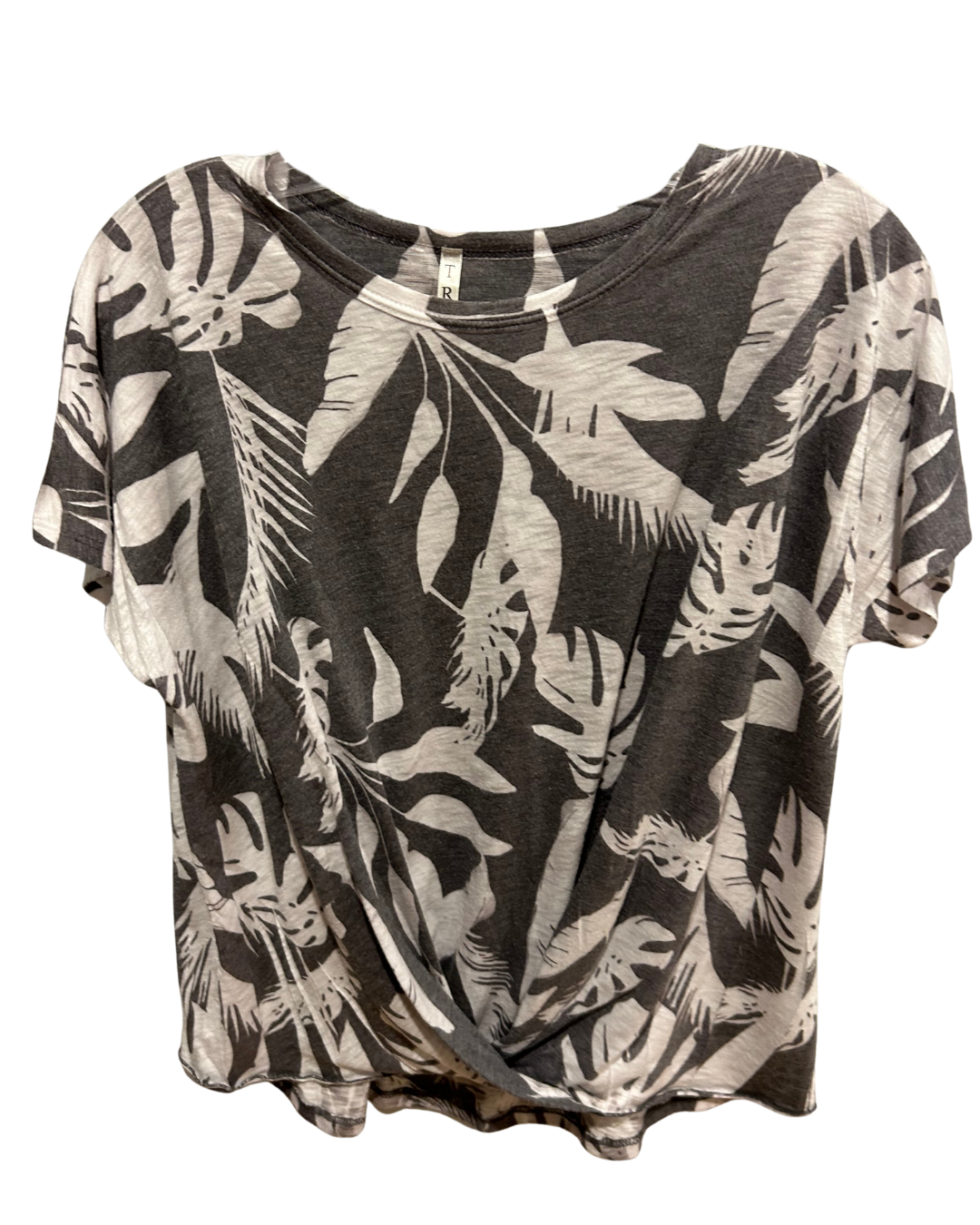 Tropical Leaf Print Draped Front Top - Size Small