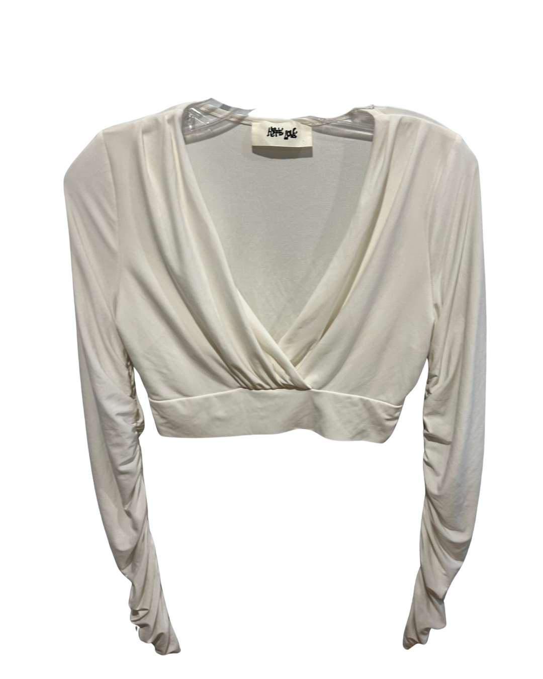 Elegant V-Neck Long-Sleeve Crop Top - Small