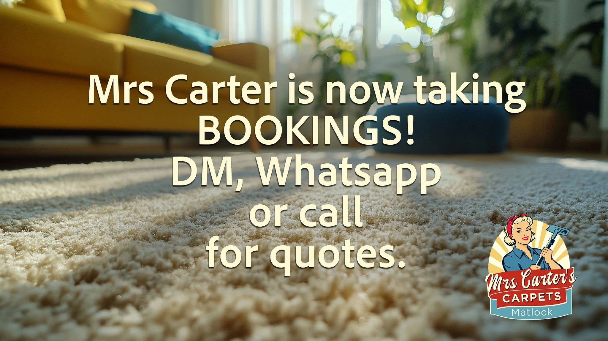 We are now taking bookings for professional carpet cleaning!

For pristine carpets and to kick start your spring cleaning contact Mrs Carter. 

Phone number in our details or message for more xx