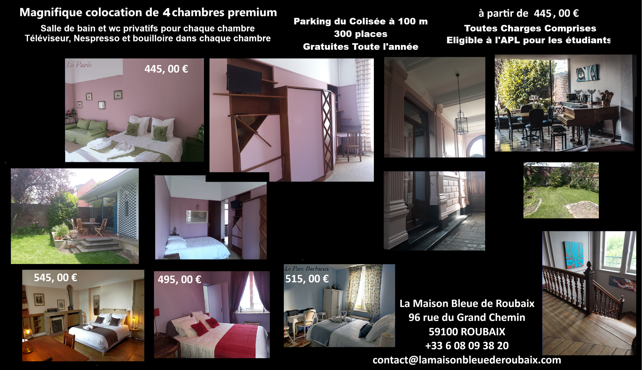 4 chambres disponibles pour une magnifique colocation en plein centre de Roubaix au Calme avec du Cachet et proche de toutes les commodités