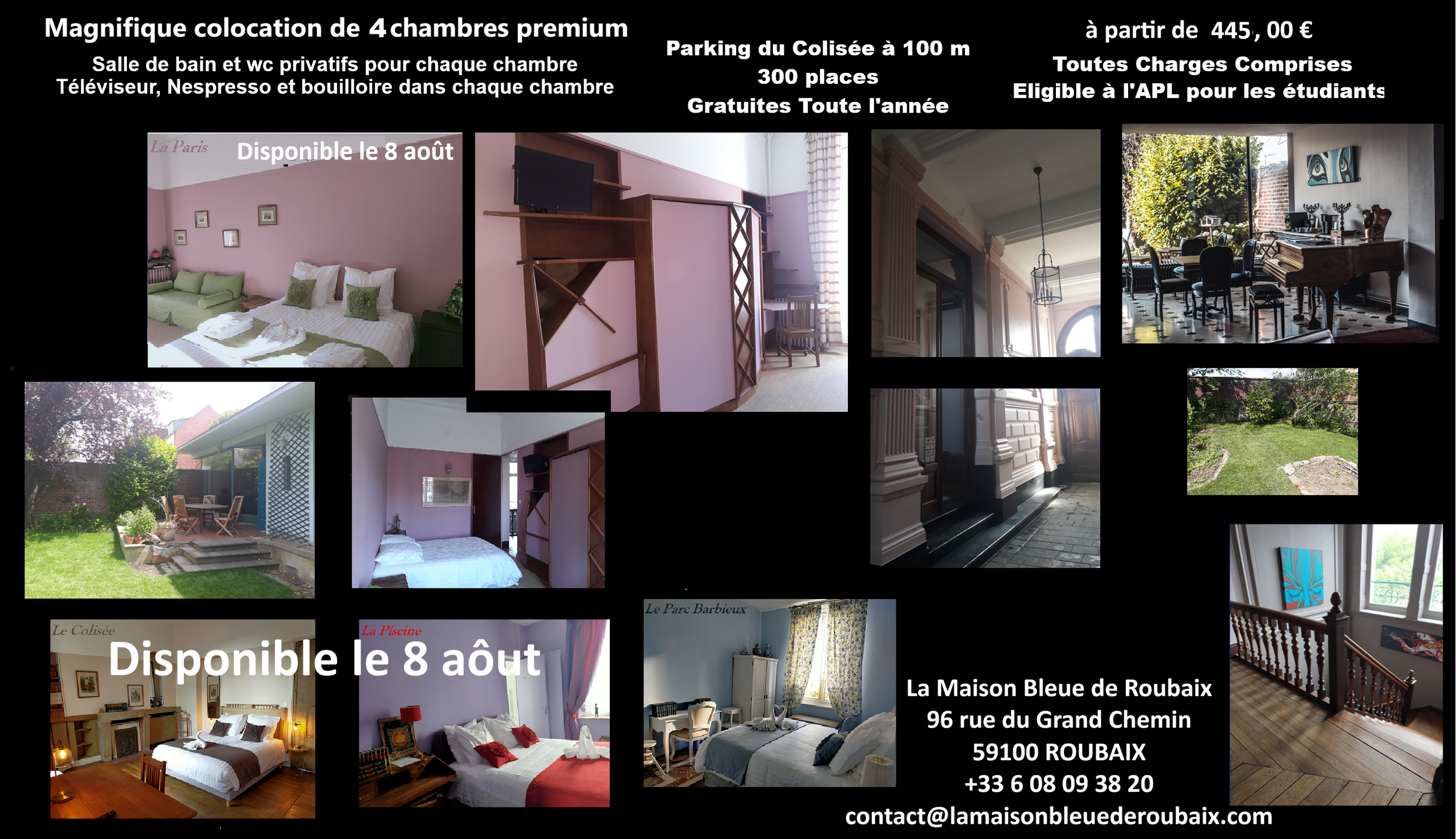 A partir du 8 août, 3 chambres disponibles pour une magnifique colocation en plein centre de Roubaix au Calme avec du Cachet et proche de toutes les commodités