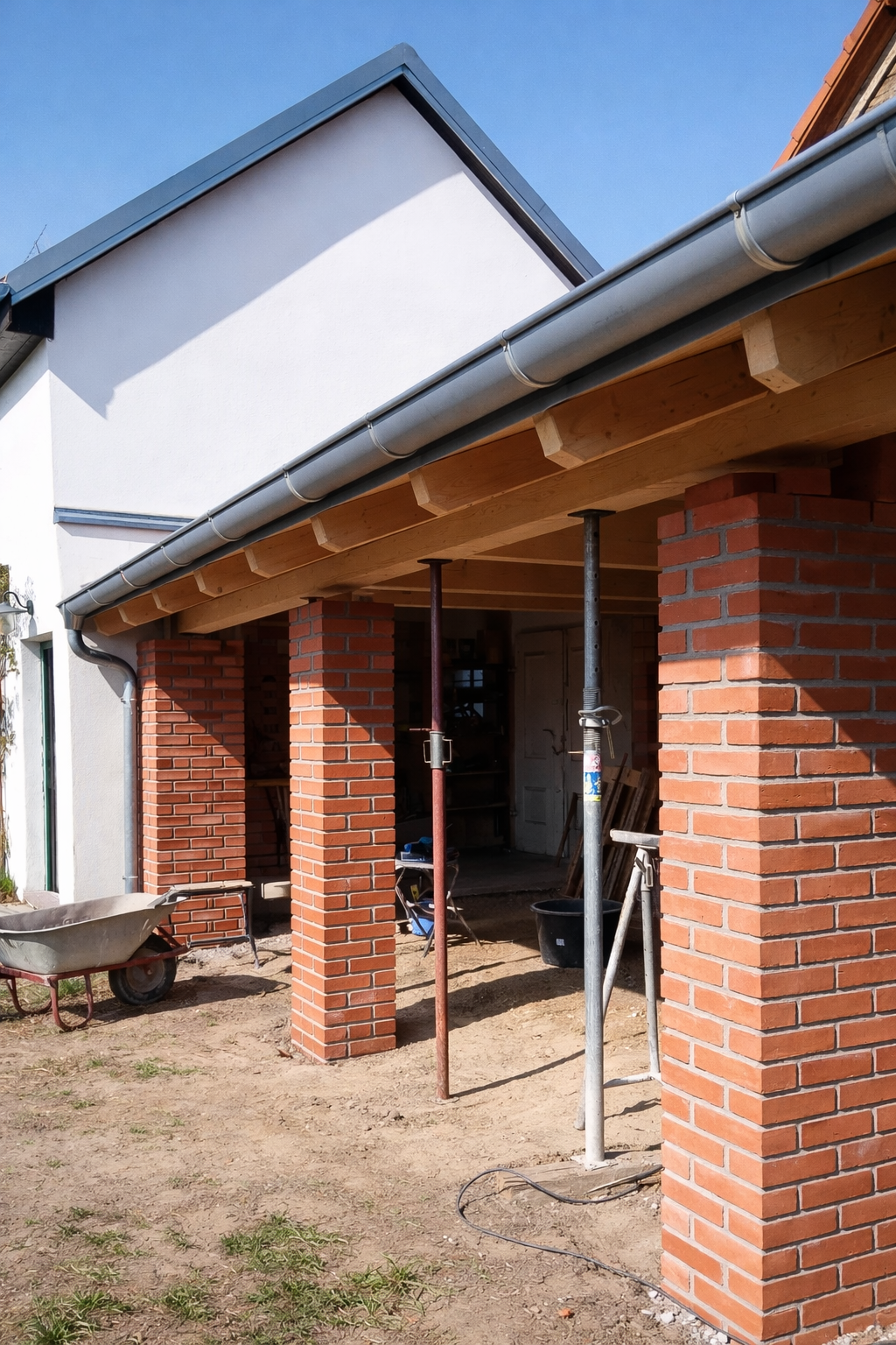 Klinkerarbeiten am Einfamilienhaus mit Überdachung – Bauprojekt in Strausberg AHB Bauservice