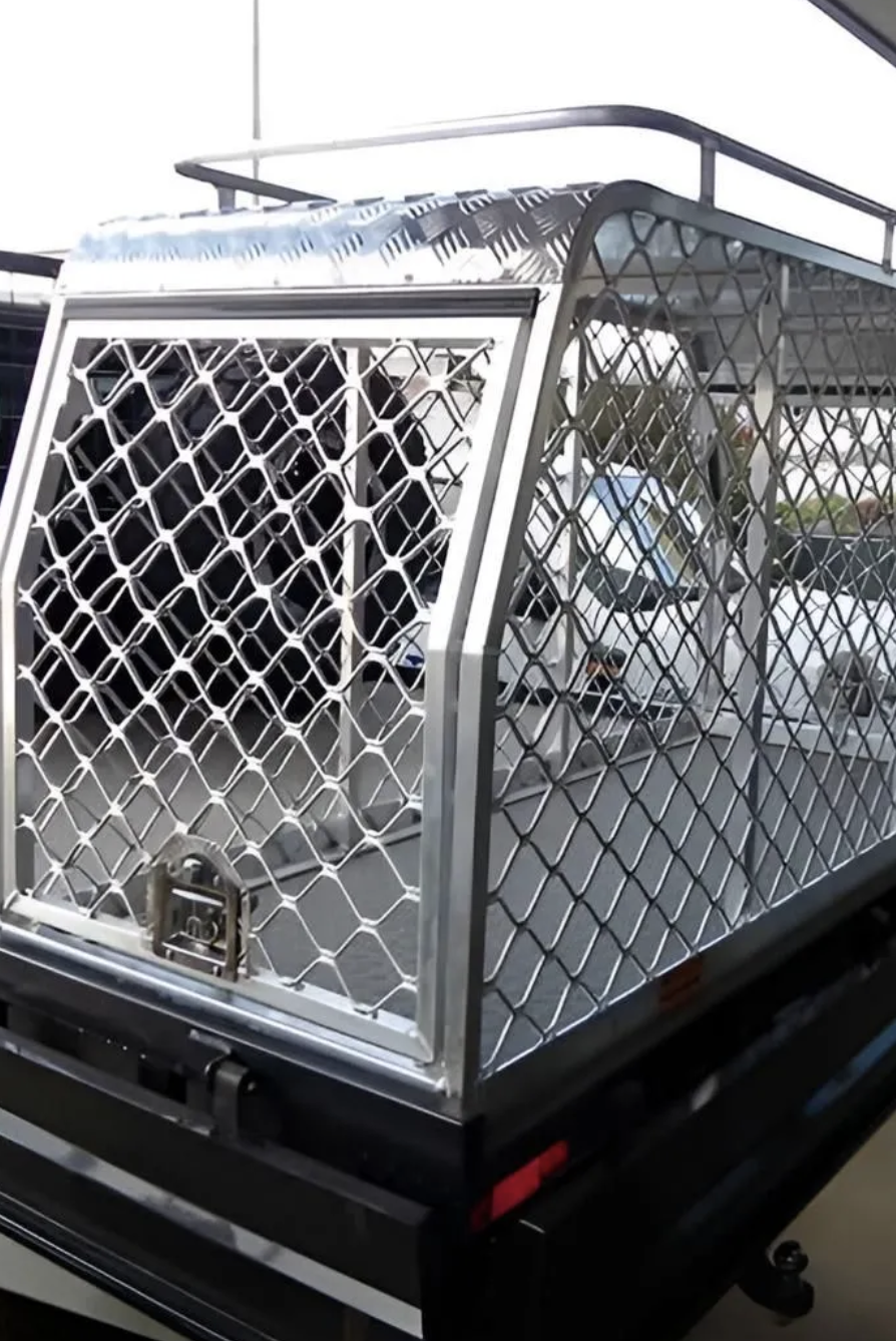 Custom aluminium dog cage and transport box fabricated by Eclipse Fabrication in Atherton Tablelands