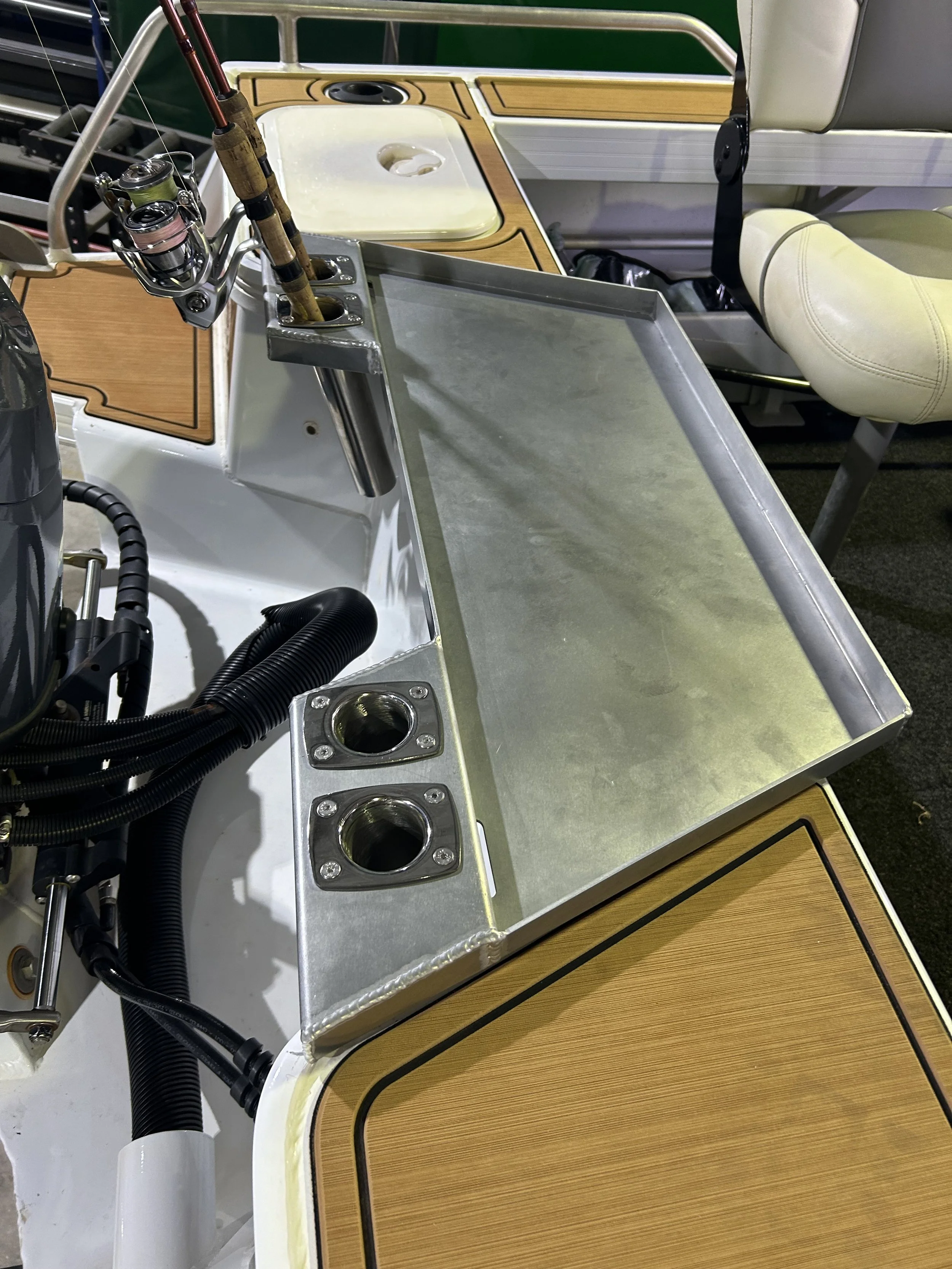 Custom aluminium bait tray fabricated for a boat by Eclipse Fabrication in Atherton Tablelands