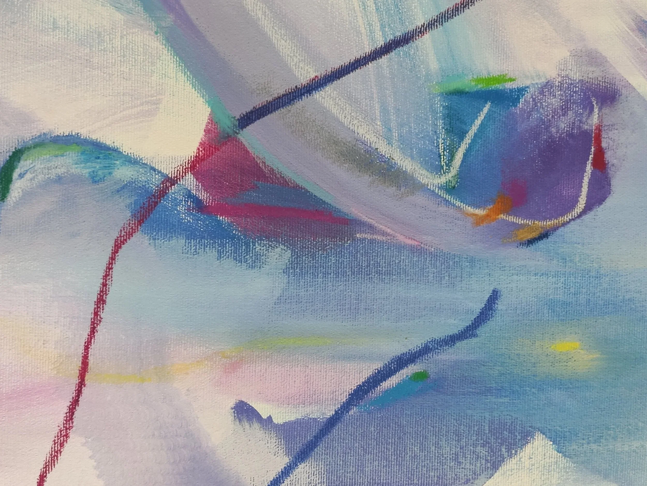 Bildausschnitt eines abstrakten Werkes von Viola Petsch, Künstlerin aus Würzburg. Mixed Media auf Leinwand, Acryl und Ölpastell