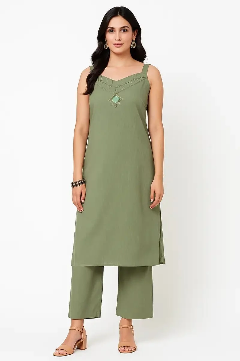 Olive Green Minimalist Sleeveless Kurta Set 3.jpeg