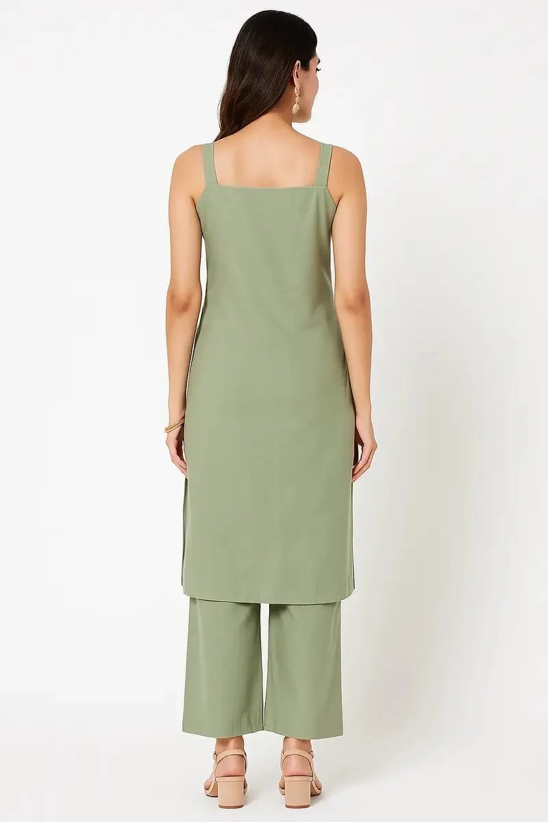 Olive Green Minimalist Sleeveless Kurta Set 2.jpeg