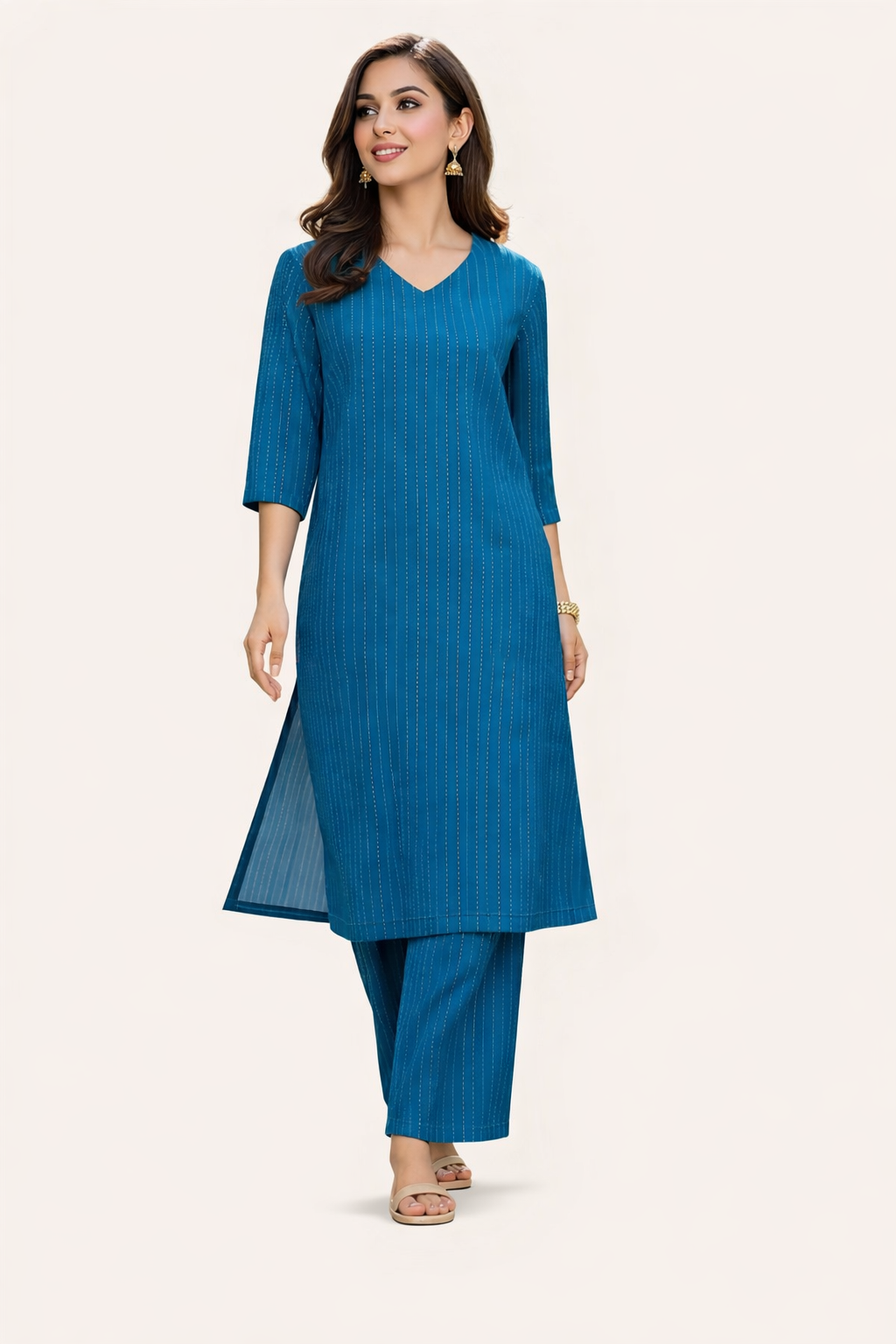 Teal Strips Casual Cotton Co-ord Set