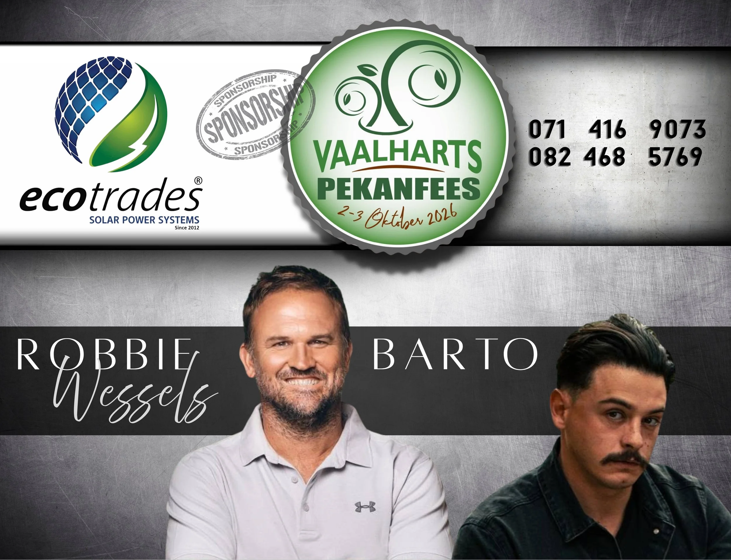 Vaalharts Pekanfees Gaskunstenaars 2026  Robbie Wessels Barto Wayne Patterson Gaskunstenaars