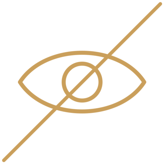 An eye with a diagonal line crossing through it, indicating 'no eye' or 'eyes not needed'.