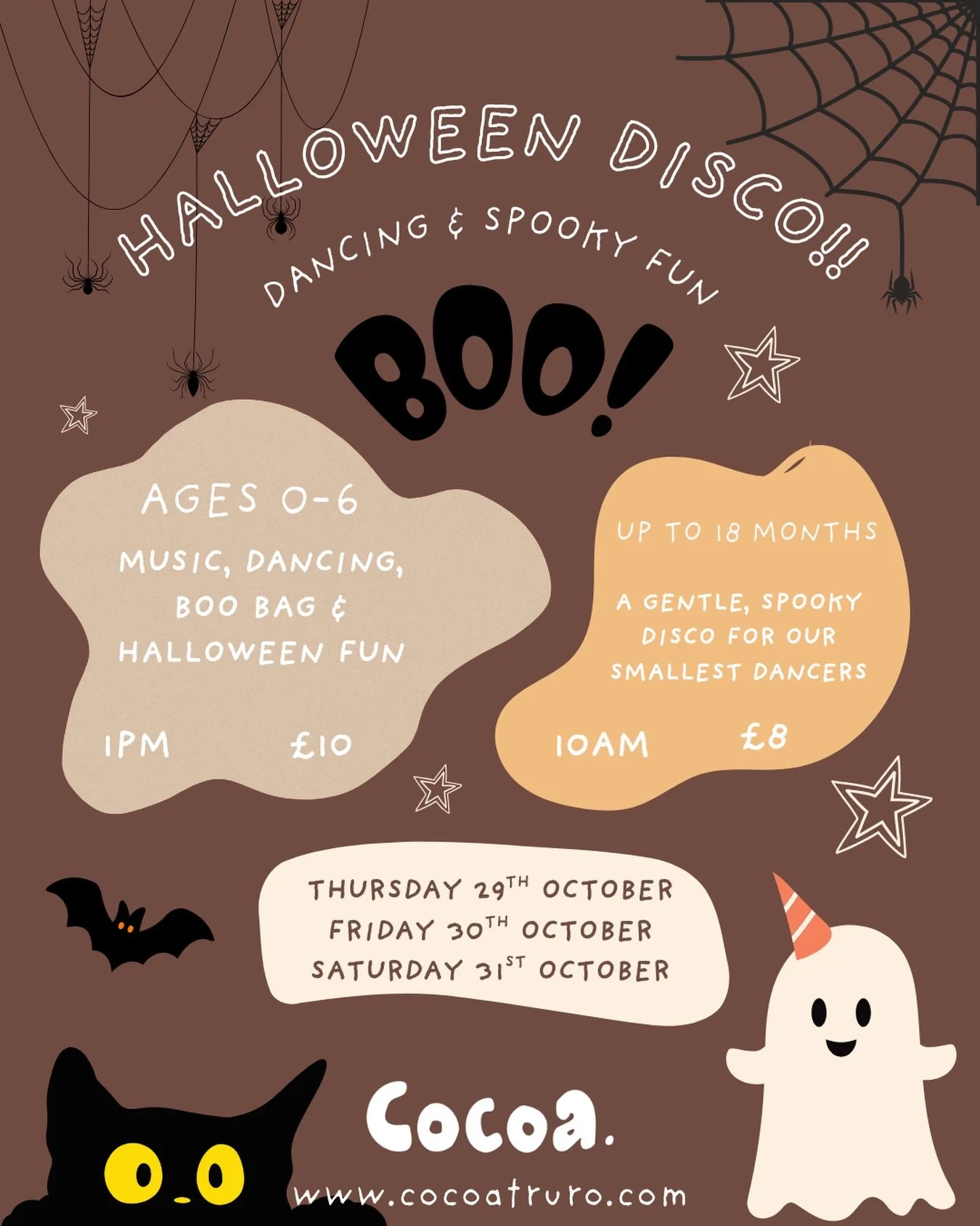 HALLOWEEN AT COCOA! 🎃

Bookings are now open for our Halloween disco! 

Spaces are limited so head to our website to get booked in 👻