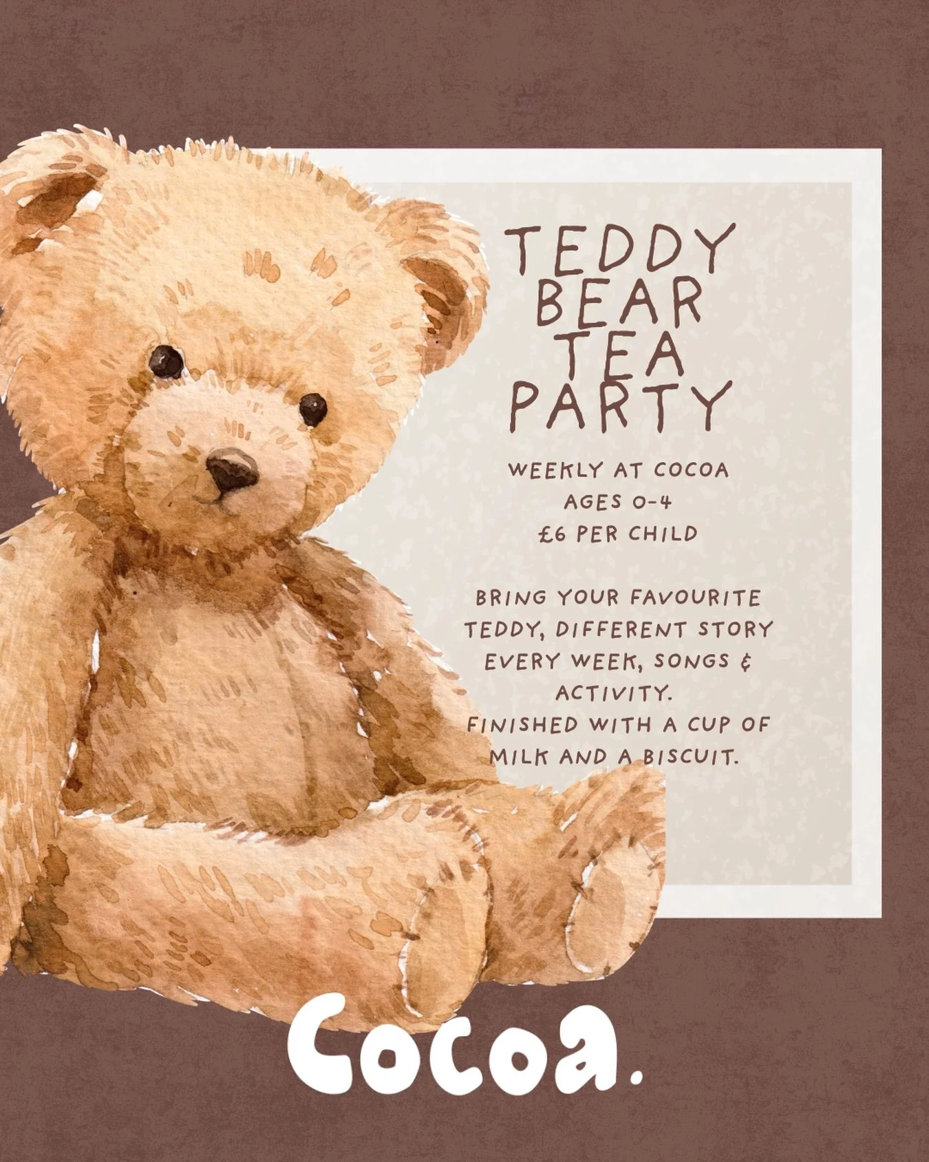 GRAB YOUR TEDDIES! 🧸

Our first ever Teddy Bear Tea Party starting next week! 

Tuesday 6th October 11am &amp; 1pm
Tuesday 13th October 12pm

These will be a regular session in our upstairs space. 

Parents can enjoy a coffee while the little ones e