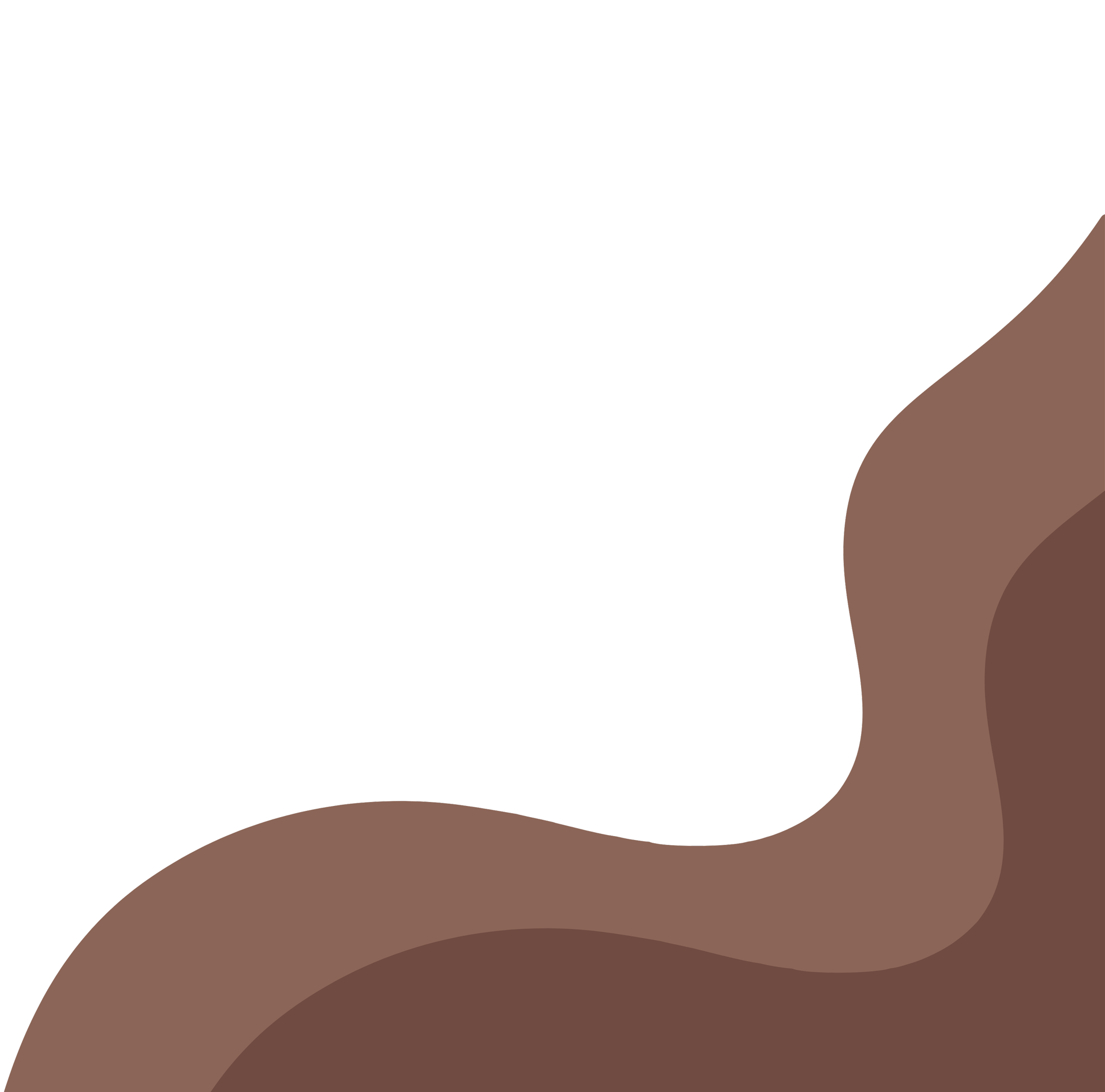 A stylized illustration of multiple layers of curved brown and black shapes overlapping each other.