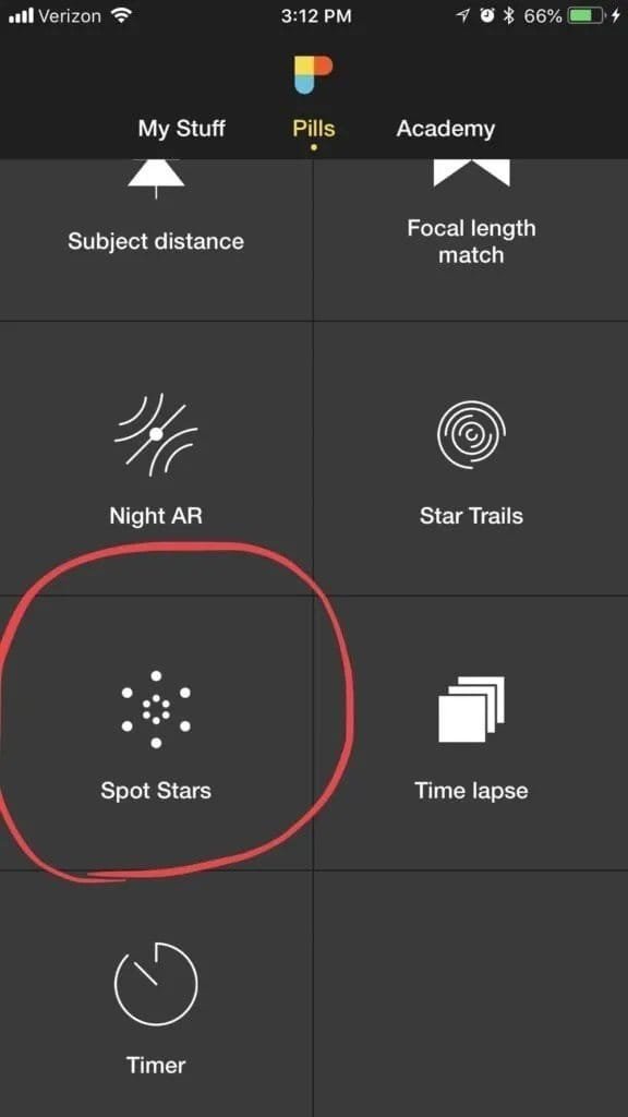 Spot Stars pill in PhotoPills